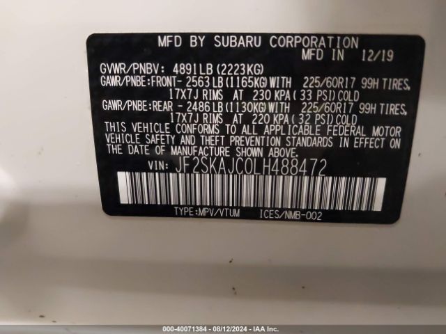 JF2SKAJC0LH488472 Subaru Forester Premium