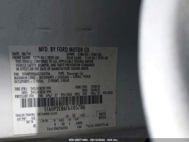 1FAHP2E86FG105706 Ford TAURUS SEL