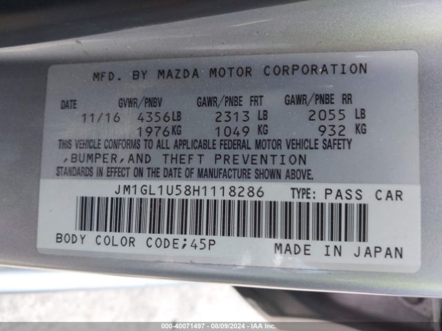 JM1GL1U58H1118286 Mazda Mazda6 Sport