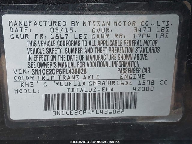 Nissan Versa Note Sv 2015 3N1CE2CP6FL436028 Image 9