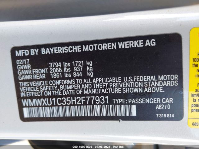 WMWXU1C35H2F77931 Mini Hardtop Cooper