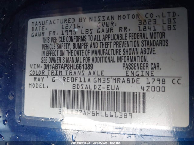 Nissan SENTRA SV 2017 3N1AB7AP8HL661389 Image 9