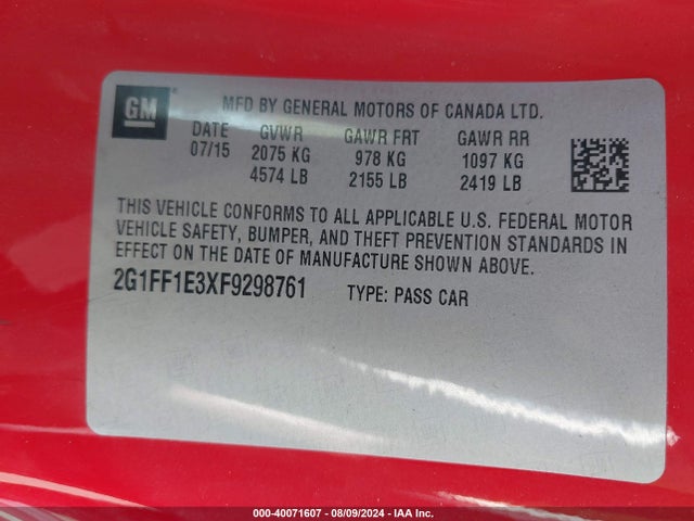 Chevrolet Camaro 2lt 2015 2G1FF1E3XF9298761 Image 9
