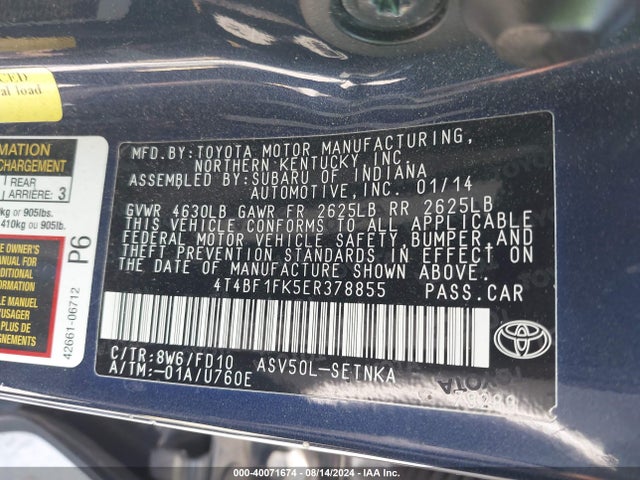 Toyota CAMRY LE 2014 4T4BF1FK5ER378855 Image 9
