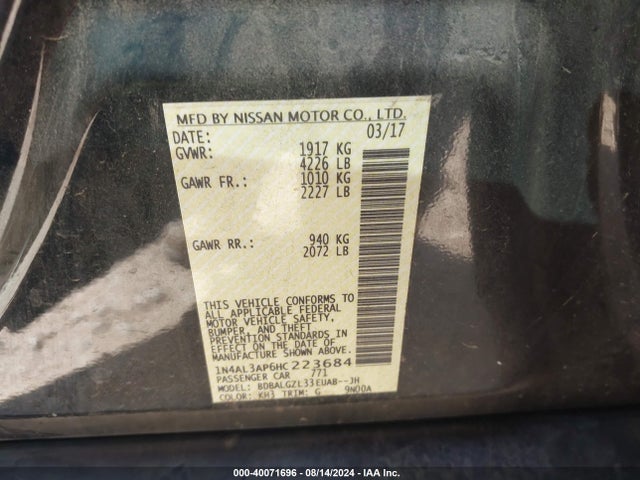 Nissan Altima 2.5 S 2017 1N4AL3AP6HC223684 Image 9