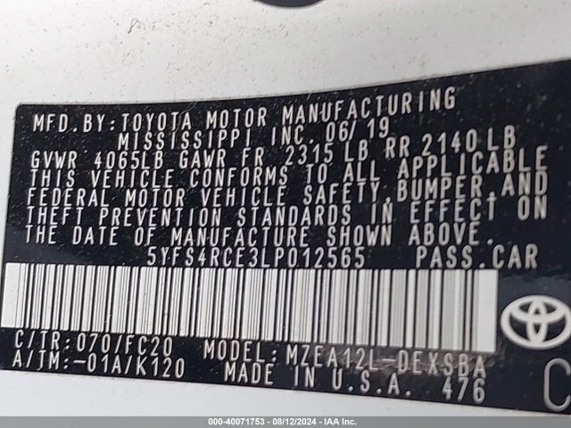 Toyota COROLLA SE 2020 5YFS4RCE3LP012565 Image 9