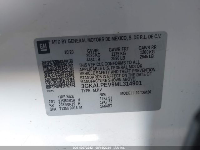 3GKALPEV9ML314901 GMC Terrain Fwd Slt