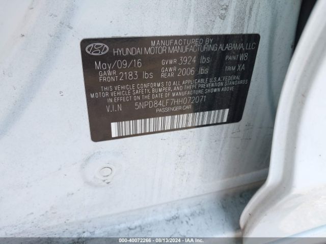 5NPD84LF7HH072071 Hyundai Elantra Limited