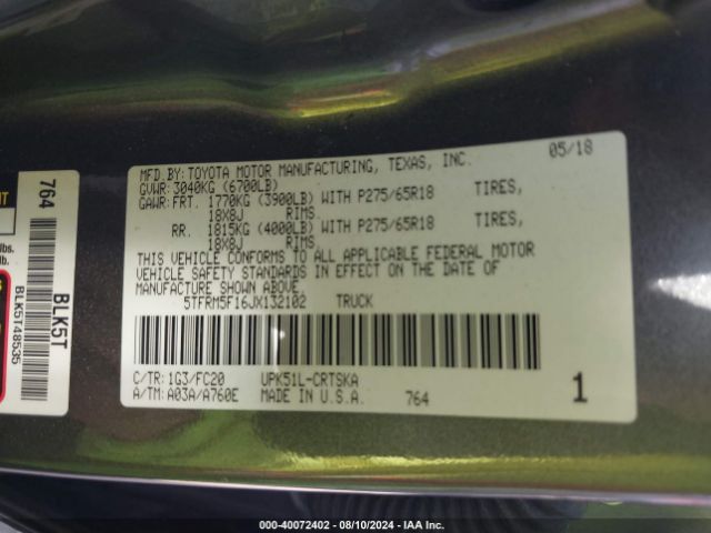 5TFRM5F16JX132102 Toyota Tundra Sr5 4.6l V8