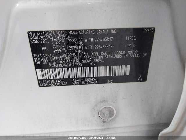 Toyota Rav4 Xle 2015 2T3WFREV6FW171535 Image 9