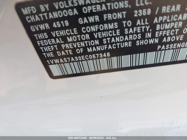 1VWAS7A30EC057348 Volkswagen Passat 1.8t Wolfsburg Edition