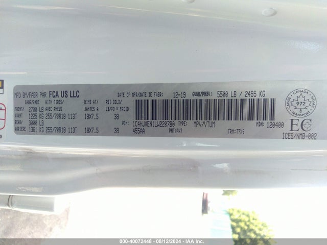 Jeep Wrangler 2020 1C4HJXEN1LW220780 Image 9