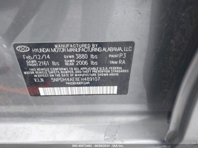5NPDH4AE8EH489107 Hyundai ELANTRA SE