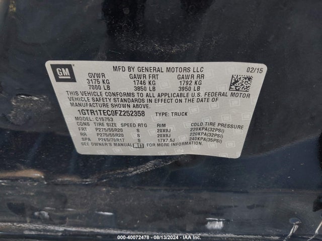 1GTR1TEC0FZ252358 GMC SIERRA 1500