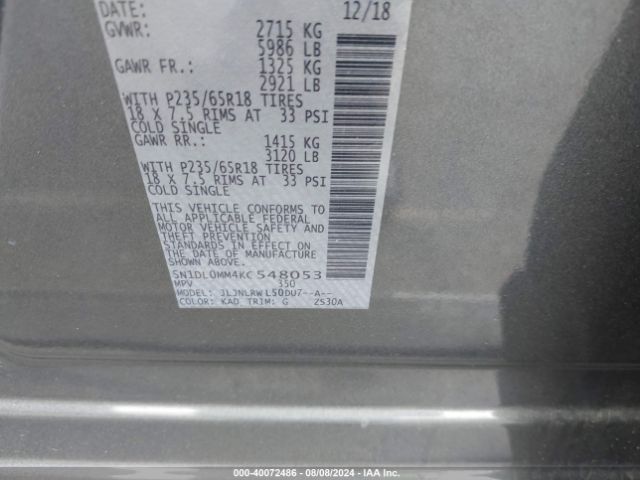 5N1DL0MM4KC548053 Infiniti QX60 LUXE