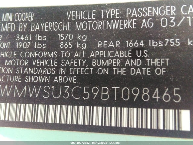 2011 MINI COOPER WMWSU3C59BT098465 Photo 8