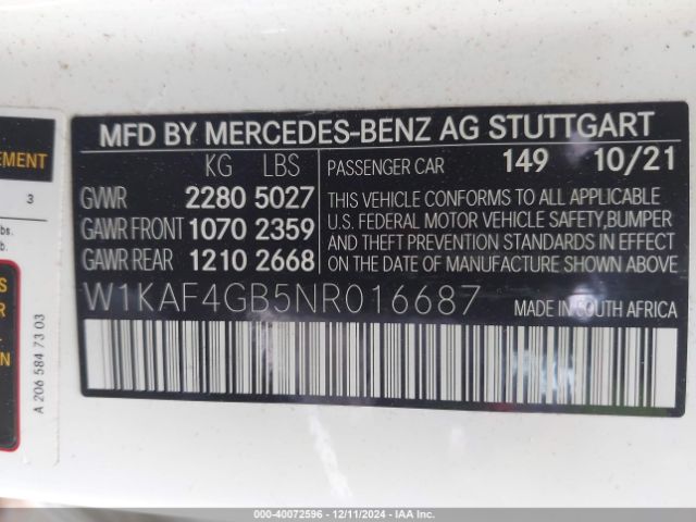 W1KAF4GB5NR016687 Mercedes-Benz C 300 Sedan