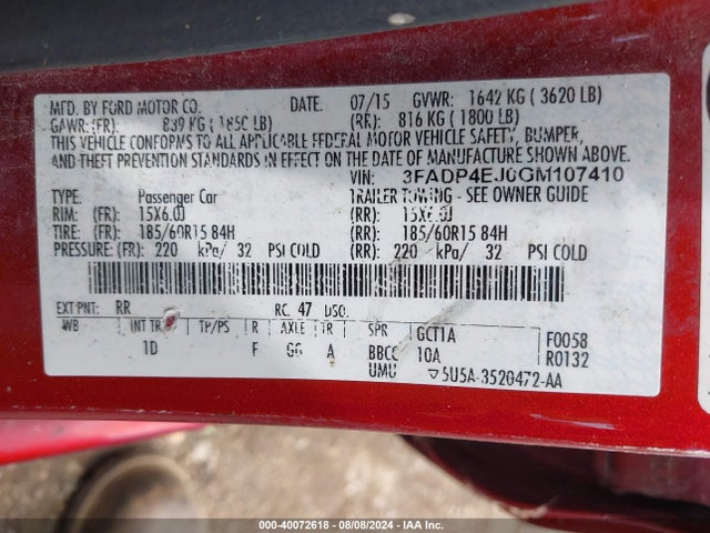 Ford FIESTA SE 2016 3FADP4EJ0GM107410 Image 9