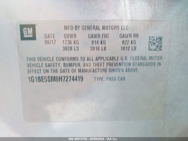 Chevrolet Cruze Lt Auto 2017 1G1BE5SM8H7274419 Image 9