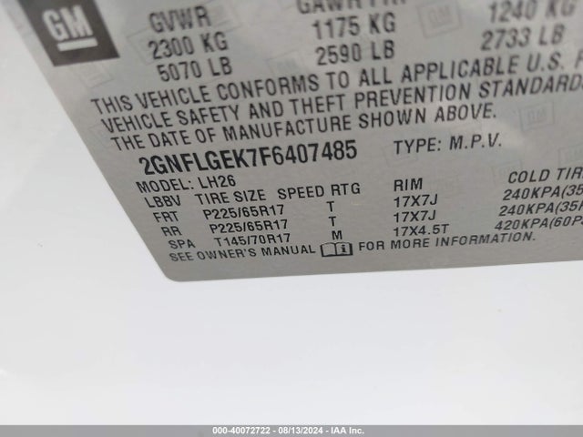Chevrolet Equinox 2lt 2015 2GNFLGEK7F6407485 Image 9