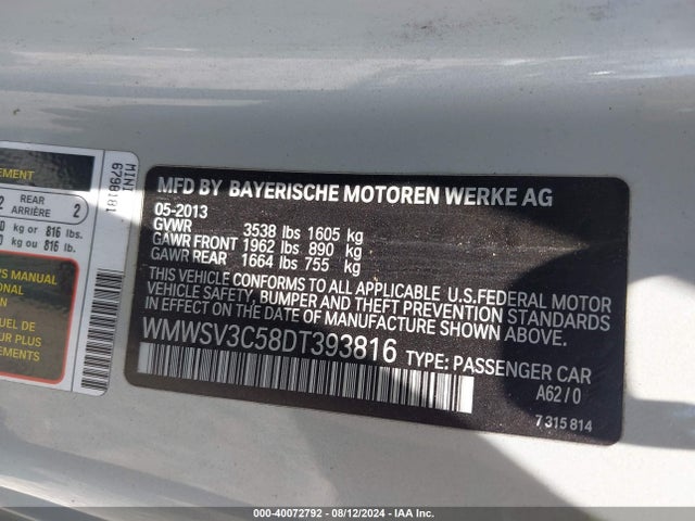 2013 MINI HARDTOP WMWSV3C58DT393816 Photo 8