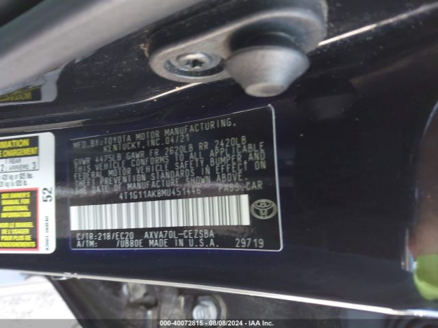 4T1G11AK8MU451446 Toyota Camry Se Nightshade Edition