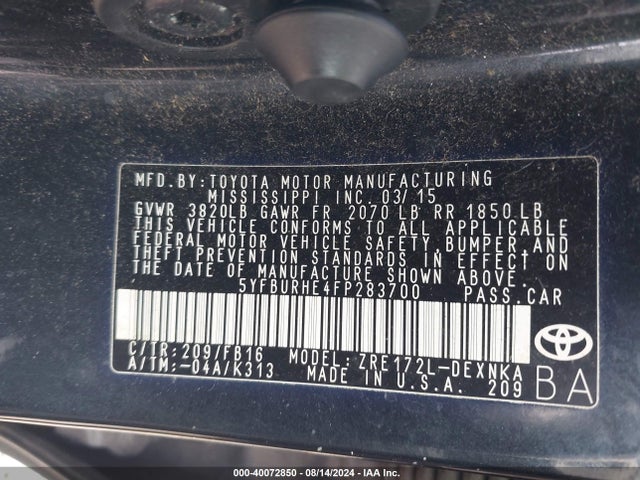 Toyota COROLLA LE 2015 5YFBURHE4FP283700 Image 9