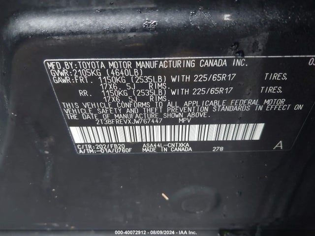 Toyota RAV4 LE 2018 2T3BFREVXJW767447 Image 9