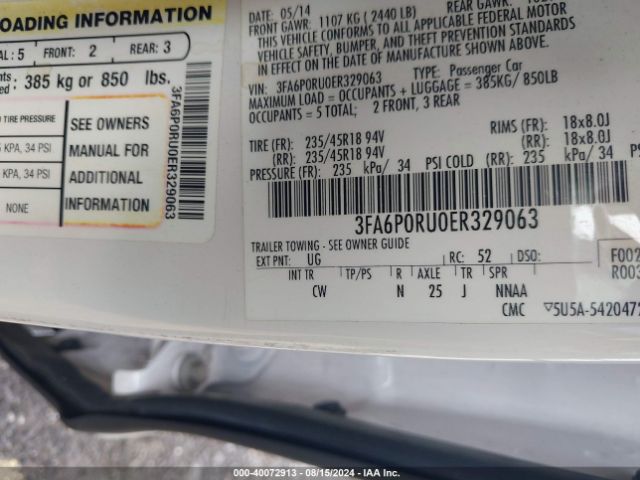 3FA6P0RU0ER329063 Ford Fusion Hybrid Titanium