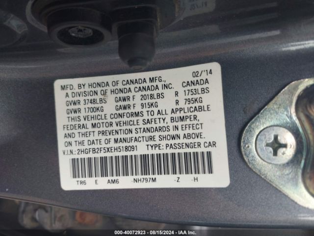 2HGFB2F5XEH518091 Honda Civic Lx