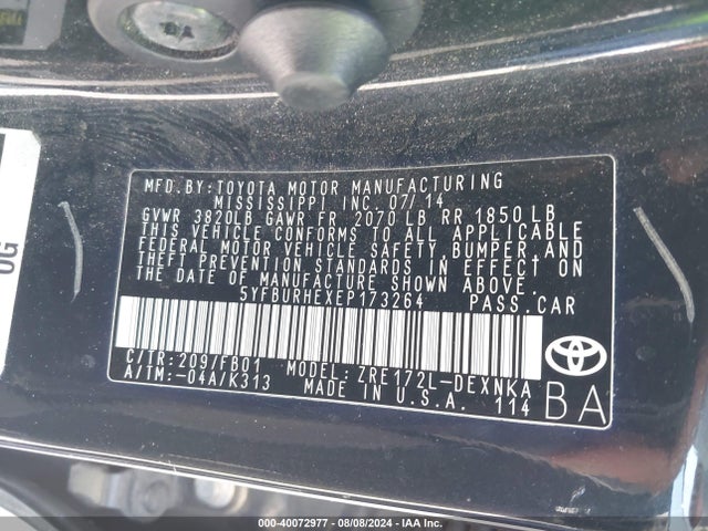 Toyota COROLLA LE 2014 5YFBURHEXEP173264 Image 9