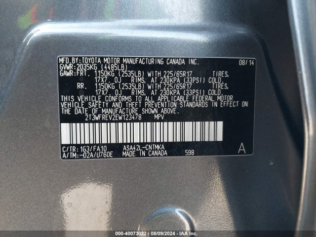 Toyota Rav4 Xle 2014 2T3WFREV2EW123478 Image 9
