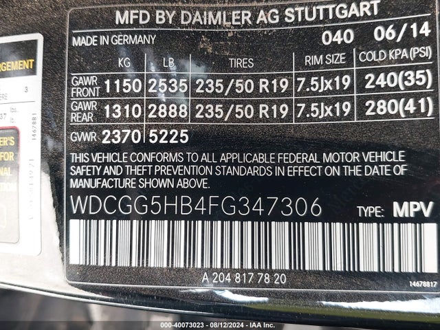 WDCGG5HB4FG347306 Mercedes-Benz GLK 350