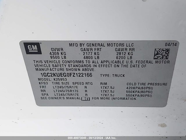 1GC2KUEG0FZ122166 Chevrolet l96