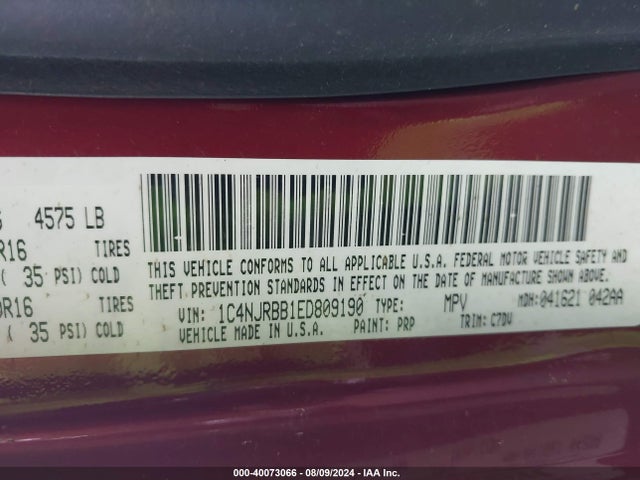 1C4NJRBB1ED809190 Jeep Patriot Sport