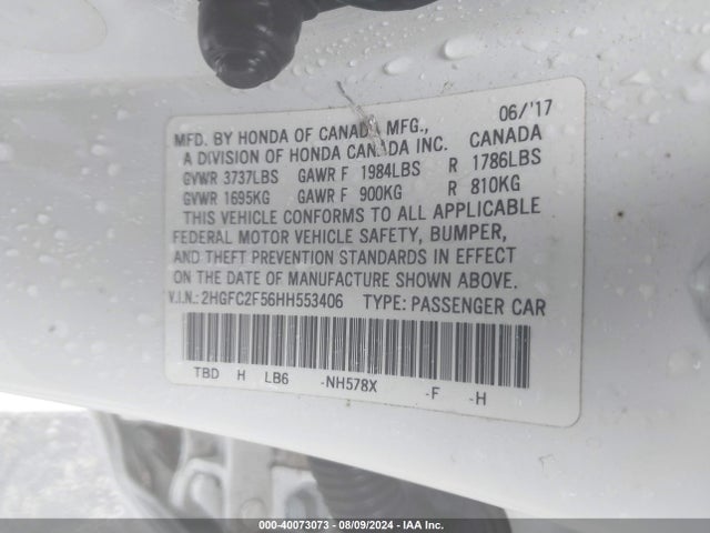 Honda Civic Lx 2017 2HGFC2F56HH553406 Image 9