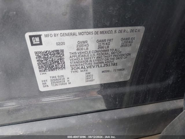 3GKALVEV7LL251381 GMC Terrain Awd Slt