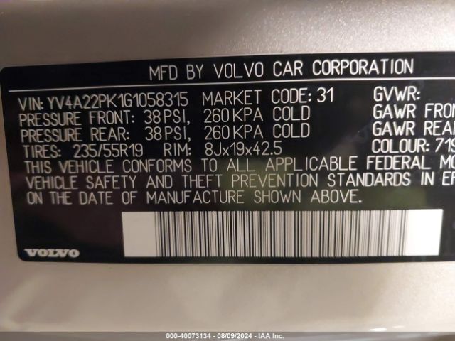 YV4A22PK1G1058315 Volvo Xc90 T6 Momentum