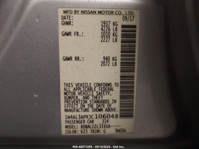 1N4AL3APXJC106048 Nissan Altima 2.5 Sv