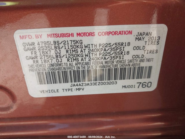 2014 MITSUBISHI OUTLANDER JA4AZ3A33EZ003203 Photo 8