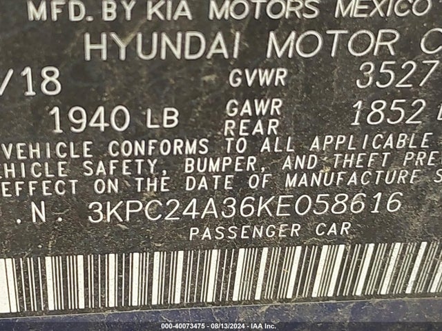 Hyundai ACCENT SE 2019 3KPC24A36KE058616 Image 9