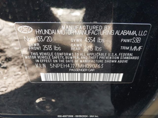 5NPEH4J27MH090763 Hyundai Sonata Limited