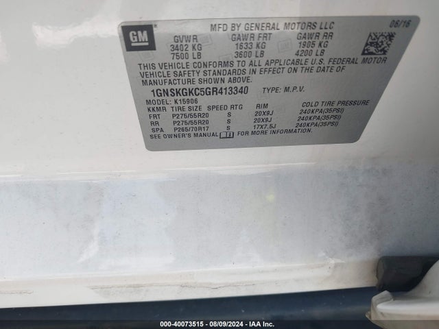 Chevrolet Suburban Ls 2016 1GNSKGKC5GR413340 Image 9