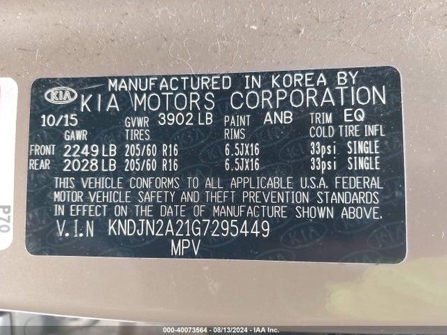 KIA Soul 2016 KNDJN2A21G7295449 Image 9