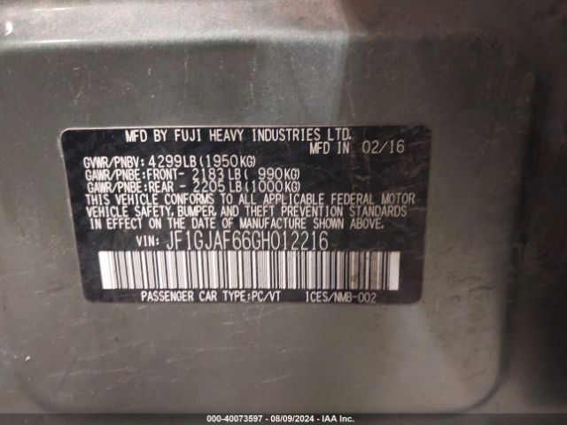 JF1GJAF66GH012216 Subaru Impreza 2.0i Premium