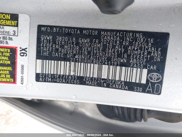 Toyota COROLLA L 2016 2T1BURHE8GC741191 Image 9