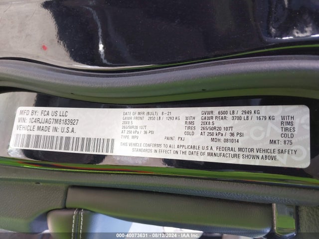 1C4RJJAG7M8183927 Jeep Grand Cherokee L Altitude 4x2