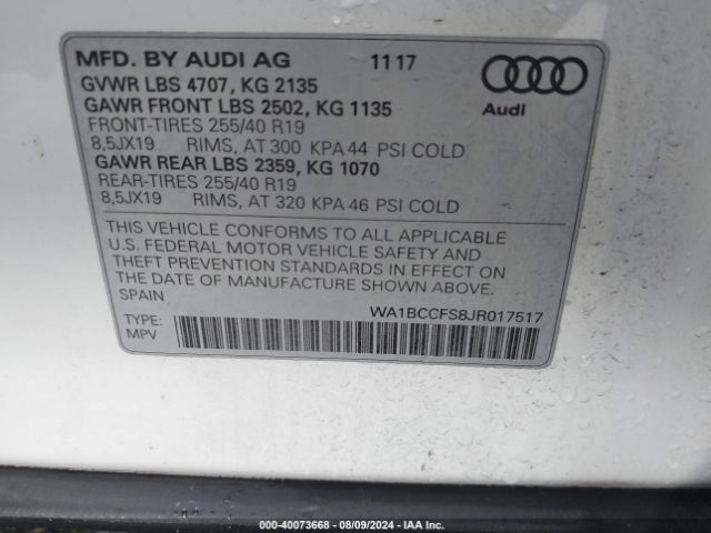WA1BCCFS8JR017517 Audi Q3 2.0t Premium/2.0t Sport Premium