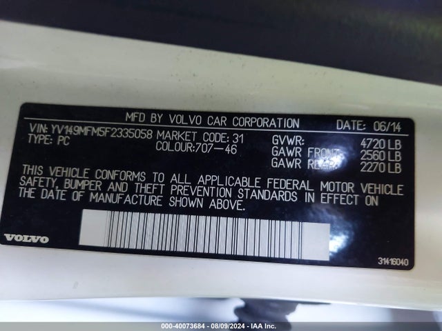 YV149MFM5F2335058 Volvo S60 T6 Platinum