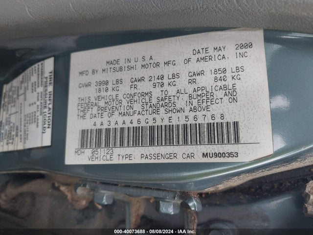 2000 MITSUBISHI GALANT 4A3AA46G5YE156768 Photo 8